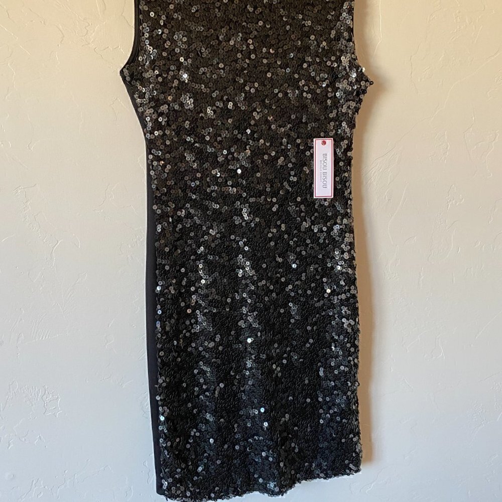 Bisou Bisou Black Sequin Sheath Dress NWT Cocktail Party Size 8 - Picture 2 of 9